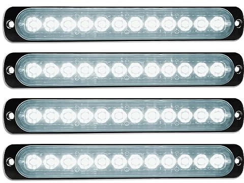RIGIDON 4Pcs 7.5 12 Led Blanc Feu de freinage stroboscopique, Balise clignotante de sécurité 12V 24V Barre lumineuse led pour voiture véhicule utilitaire bateau remorque caravane