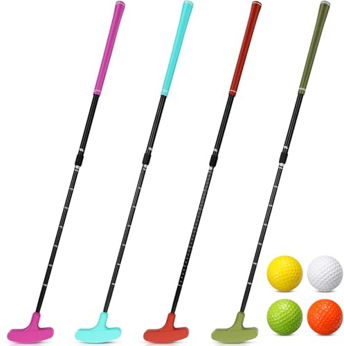 Hiboom Paquete de 4 putters de golf para hombres y mujeres, mini putter de golf de dos vías con 4 pelotas de golf de longitud ajustable para niños, putter a granel para golfistas diestros o zurdos