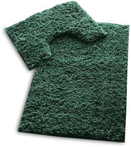 VELVETIO Bath Mats & Pedestal Set, Zero Twist Fluffy Super Soft 100% Microfiber Non-Slip Shaggy 2 Piece Bathroom Rugs, Extra Thick Machine Washable Water Absorbent Toilet Rug Sets, Green