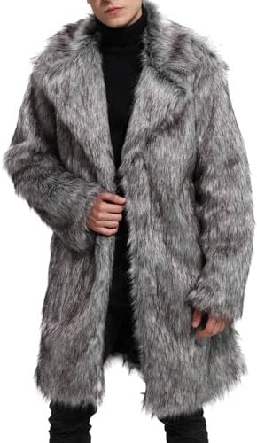 Duohropke Herren Pelzmantel Lang Plüsch Jacke aus Kunstpelz Fellmantel Winter Warm Faux Pelz Tunikajacke Kunstfell Mantel Fell Revers Langarm Winterjacke Pelzjacke Windjacke Pelzmantel