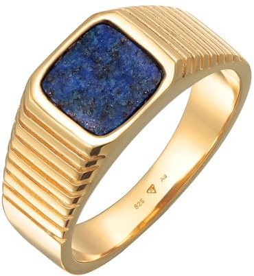Kuzzoi Siegelring Herrenring mit Sodalit Edelstein Platte (10 mm) Bandring | Vergoldet Silberring für Männer Ringgröße 60 - 66