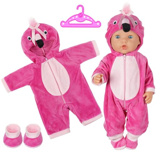 Aolso Kleidung Outfits für Baby Puppen, Babypuppenkleidung für 14–18 Zoll große Puppen, 35–45 cm große Babypuppen, Puppe Zubehör, Neue Puppenkleidungs-Outfits, Geschenke für Mädchen (Flamingo)