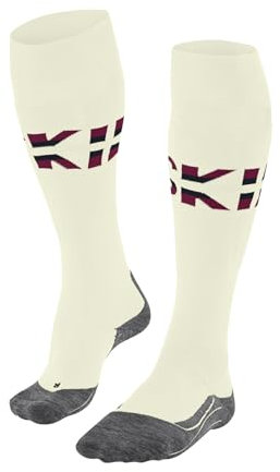 FALKE Damen Skisocken SK4 Advanced W Kh Wolle Funktionsmaterial warm dünn 1 Paar, Weiß Off-White 2040 Stripe, 37-38