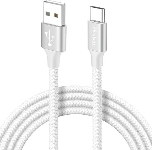 Cable USB C Blanco, 2M Cable USB A a USB C, Nylon Cabo USBC Carga Rapida para iPhone 15, Samsung Galaxy S24 S22 S10 A55 A51 A15 A12 A34, Xiaomi, Pixel