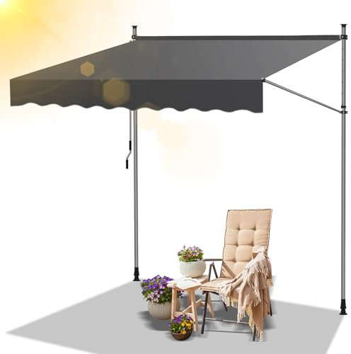 Daromigo Klemmmarkise mit Handkurbel, 350x120 x 200-300 cm Balkonmarkise ohne Bohren, Höhenverstellbar, UV-beständig, Wasserdicht & Sonnenschutz, Einfache Montage, Grau