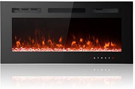 M.C.Haus Chimenea Eléctrica Ultra Fina de Bajo Ruido, 12 Colores Variables y de Aliento Llama, Empotrable Montado en la Pared, Pantalla Táctil de Cristal y Control Remoto(102cm, Negro)