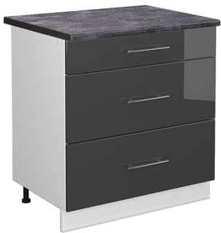 Vicco Küchenunterschrank Fame-Line, Anthrazit Hochglanz, 80 cm | MDF-Front · AP Anthrazit inkl. · Höhenverstellbare Füße · Metallgriffe · Metall-Vollauszüge