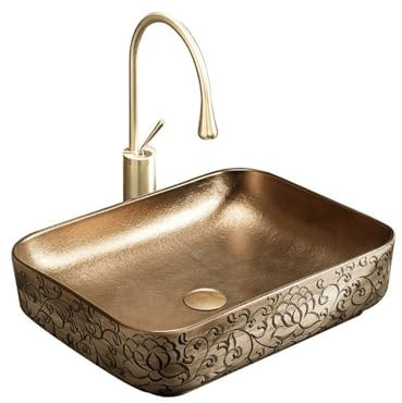 Aufsatz-Waschschale Handgeschnitztes Aufsatzwaschbecken, Badezimmerwaschbecken, runder Aufsatzwaschtisch aus Keramik Waschtisch