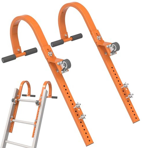 2 Leiter-Dachhaken, schwere Stahlleiterhaken mit Rollen, Dachfirstverlängerung, 90 kg Gewicht, stabil