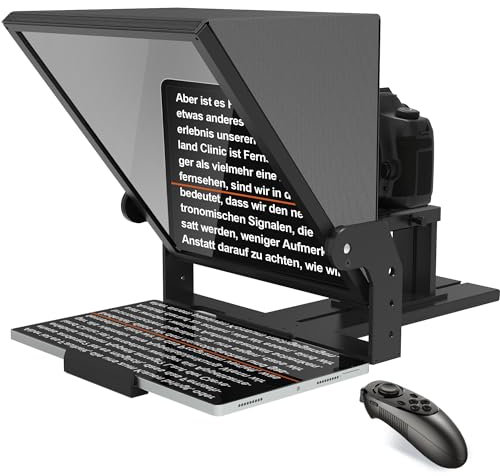 ILOKNZI Teleprompter aus Aluminiumlegierung mit Fernbedienung und kostenloser App, höhenverstellbare Kameraplattform, kompatibel mit iOS/Android, geeignet für, Kamera, Online-Meetings (20 Zoll)