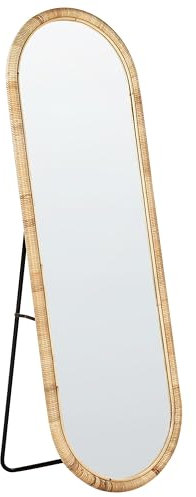 Beliani Stehspiegel mit Rahmen Rattan natürlich oval 50x150 cm geflochten Boho Montot
