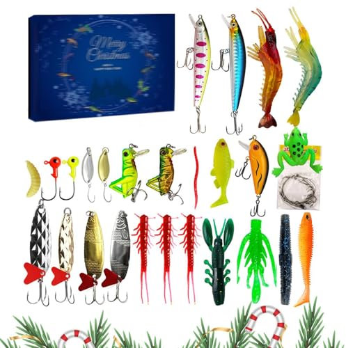 Angel Adventskalender, Christmas Countdown Fish Tackle Set, Adventskalender Angel Männer Weihnachtskalender, 24 Tage Fischköder Set, Für Fischer Erwachsene Teenager