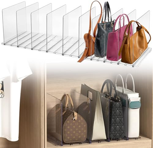 DAJAVE 10 Pcs Handbag Storage Adjustable for Wardrobe, Acrylic Bag Organiser Storage for Bedroom Kitchen Cabinets Shelf Store