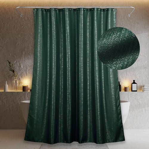 Popkozzi Rideau de douche vert foncé à paillettes : rideau de douche métallique scintillant pour salle de bain, anti-moisissure, hydrofuge, lavable pour pièce humide, 183 x 214 cm de hauteur