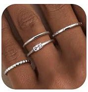 Milacolato 4 Stück Ringe Gold Damen 18K Vergoldete Ringe Gold Wasserfest Stapelbare Silber/Goldene Ringe Set Zirkon Vorsteckring Gold Schmal Statement Verlobungsring Fingerring Damen Gold Größe-65S