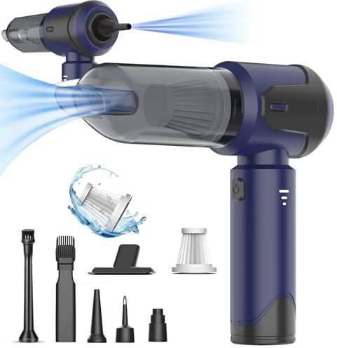 20000Pa Aspirador de mano inalámbrico, 4 en 1 Aspirador de Coche Portátil, Aspirador y Soplador con Motor Brushless,USB C Mini Aspirador Potente para Coche Casa Oficina Pelos de Domésticos (Blue)