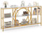 COSTWAY Table Console 180 cm, Grand Console Entree, 3 Étagères, Cadre Métallique Robuste, Plateau Épaissi, Motif Géométrique, 180 x 30 x 90 cm (Blanc)