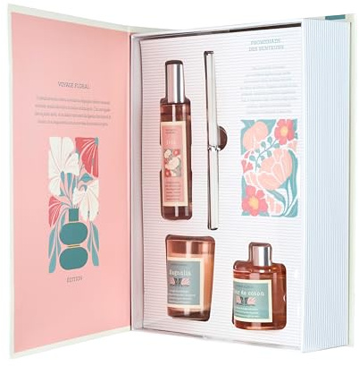 HOME DECO FACTORY Bougie Parfumée en Coffret Flower Raffiné Multicolore | Cire, bougie parfumée en coffret Flower, parfum envoûtant, design raffiné, ambiance, salon ou chambre, blanc rose et vert