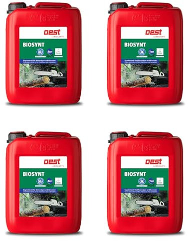 OEST BIOSYNT Sägekettenhaftöl 4x 5L – biologisch abbaubar, mit Blauer Engel & EU Ecolabel – Profi-Kettenschmieröl für Motorsägen & Harvester – winterfest, hohe Haft- & Schmierleistung