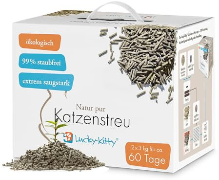 Lucky-Kitty Katzenstreu Klumpstreu, ökologisch I Staubfrei & klumpend, hochsaugfähig & geruchsneutralisierend I Allergiker-freundliche Streu mit Duft, in Toilette entsorgbar (4X 6kg für 240 Tage)