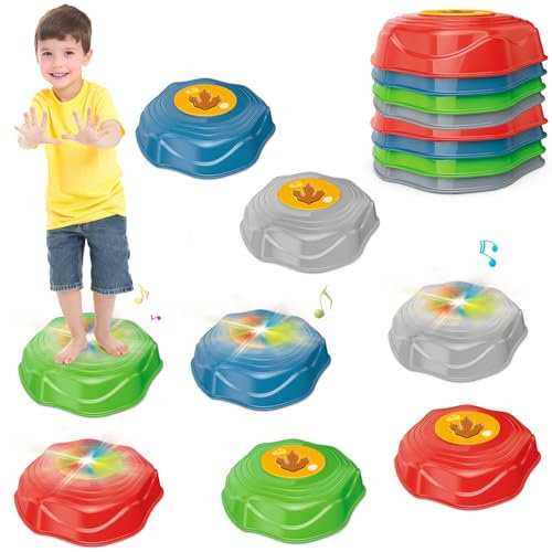 Mostop 8pcs Musik & Licht bis Stepping Stones für Kinder, Anti-Rutsch stapelbar Balance Blöcke Spielzeug, Hindernis-Parcours Indoor Outdoor Kleinkinder Sensory Play Equipment Spielzeug