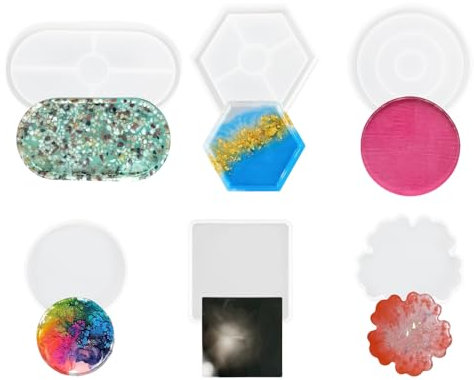6 Form silikonform set, Silikonform Epoxidharz Für Anfänger, All-In-One-Silikonform Untersetzer-Set Für Untersetzer, Tabletts, Schüsselmatten Und Diy-Harzprojekte