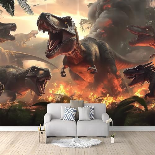 WHUOEUCO Papel Pintado Efecto 3D Mundo De Los Dinosaurios 250x175 cm Fotomurales Papel Tapiz Tejido No Tejido, Moderno Murales Decoración para Dormitorio Salón Habitación de Niño