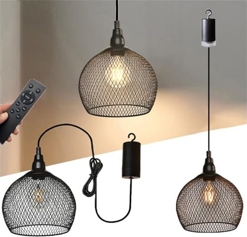 Pendant Lights Battery Operated Pendant Light with Remote Battery Operated Hanging Outdoor Chandelier Gazebo Lights Waterproof, 4 AA Batteries, for Gazebo,Porch,Patio,Indoor/Outdoor