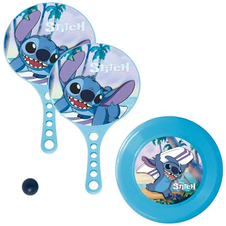 Disney Stitch Racchette da Spiaggia con Pallone da Spiaggia e Frisbee, Set di Racchette e Dischi da Lancio per Bambini, Giocattoli da Spiaggia per Bambina