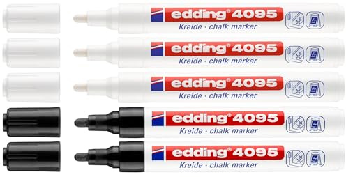 edding 5er Pack 4095 Fenster-/Kreidemarker, 2-3mm (5er Set Black & White)