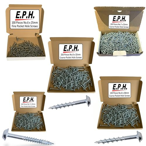 E.P.H. Pocket Hole Screws, 800pc Assorted Screws for Hardwood & Softwood