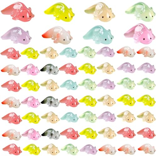 Hbbgdiy Mini -Harz Axolotl, 64pcs winzige Axolotl -Figuren, 1, 2 x 0.6 Leuchten in den dunklen kleinen Harztieren für DIY Craft Garden Landschaft Dollhouse Topfpflanzen Dekor, zufällige Farbe