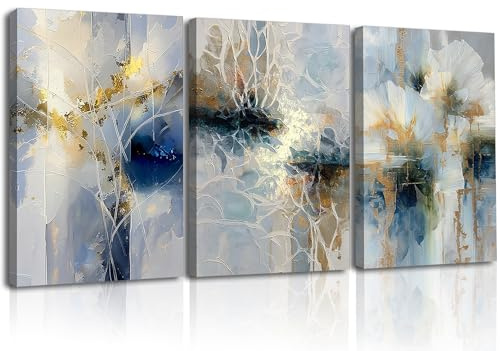Piy Painting Modernes Wandkunstwerk, Abstraktes Leinwandbild, Großes Gemälde Kunstwerk, Coole Leinwandbilder für Badezimmer, Sala, Wohnzimmer Art Deco, 3X 58X40 CM, Eingebauter Rahmen