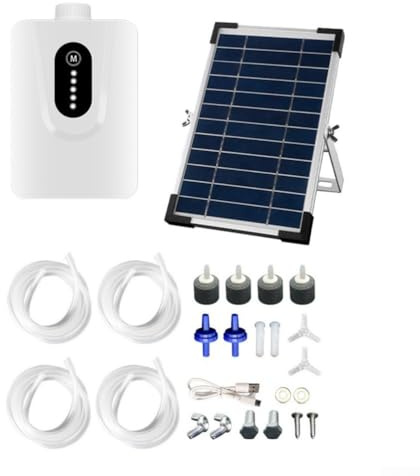 Bomba de aire solar para acuario, 6 W, 6 V, con batería de 6000 mAh, aireador de estanque, oxigenador, carga dual USB, funcionamiento silencioso para tanque de peces, suministro continuo de oxígeno