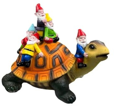 Pqahffowr Garden Turtle Resin Handicraft Turtle Figurine Tortoise Statue Outdoor Decor Dwarf Sitting on Turtle