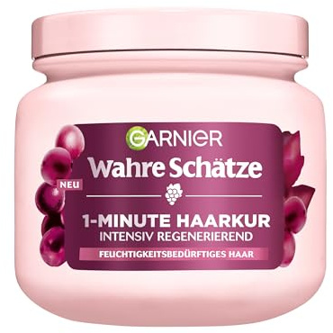 Garnier Wahre Schätze 1-Minute Haarkur, intensiv regenerierende Kur für feuchtigkeitsbedürftiges Haar mit Traubenwasser und Traubenkernöl, 340 ml