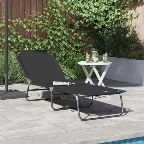 Ziaphsol Klappbare Sonnenliege, 1-Person, Schwarz, 56x189x87cm, Stoff, Metallrahmen, verstellbar, für Garten, Terrasse, Pool, Outdoor