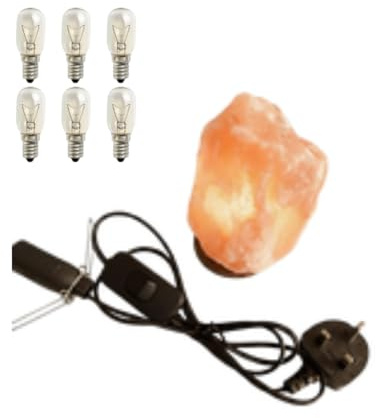 Salt Lamp Replacement Cord with Switch & UK Plug, E14 Himalayan Salt Lamp Power Cable with 6 Replacement Bulbs, Adjustable Brightness Control, Safe Plug Spare Cord for Rock Crystal Salt Lamps