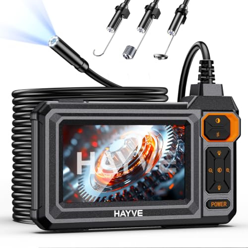 Endoscope Inspection Camera, 4.3 IPS Screen Industrial Endoscope with 8 LED Light, 1080P HD Digital Borescope, IP67 Waterproof Snake Sewer Inspection Camera, 5m Semi-Rigid Cable