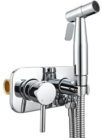 FQYEP Pulvérisateur de Bidet Portable Laiton Kit Douchette Wc Encastré Eau Chaude et Froide,Chromé
