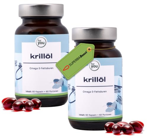 for you Krillöl 2x60 Softgels – Omega-3 mit EPA & DHA aus Krillöl – Softgel Kapseln zur Ergänzung einer bewussten Ernährung – 120 Portionen