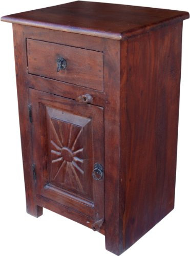 GURU SHOP Beistellschrank, Kommode, Nachttischschrank im Kolonialstil - Modell 122, Braun, 64x40x30 cm, Kleine Schränke