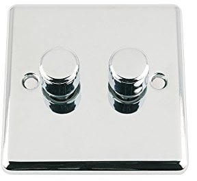 A5 Products Mains LED Light Dimmer Switch 250W 2 Gang 2 Way - Polished Chrome - Classic