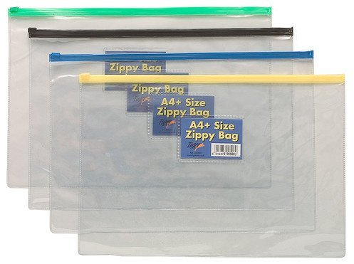 A4 + Plastic Clear Zippy Bag Document Storage Folder Wallet Black