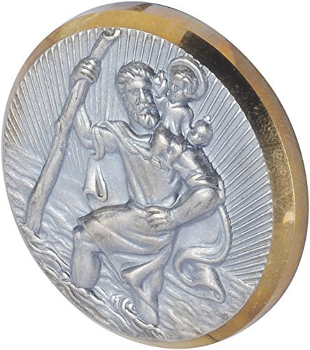 hr-imotion Sankt Christopherus Plakette mit goldenen Rahmen [Made in Germany | selbstklebend | 43mm Durchmesser] - 10210101