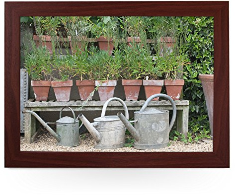 Portable Lap Desk Tray (Plant Pots and Watering Cans) Handmade Wooden Frame, Beanbag Cushioned Bottom | Computers, Laptops, Meals, Food | L0204 Brown