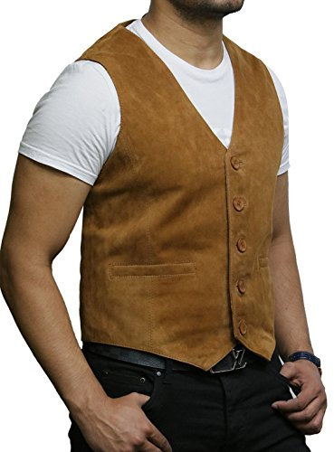 BRANDSLOCK Herren Lederweste Echtes Ziegenveloursleder