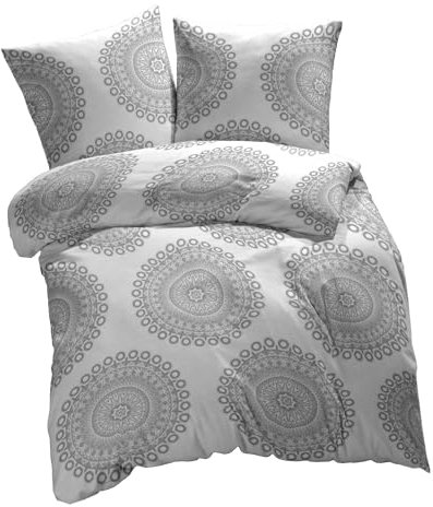 ETÉREA Microfaser Bettwäsche 155x220cm + 80x80cm - Ganzjahresbettwäsche Bettbezug Mandala - Bettwäsche Set mit Kissen 155x220cm Bettbezug + 80x80cm Kissenbezug Microfaser - Made in Green - Grau