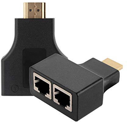 C26 Lot de 2 adaptateurs HDMI vers RJ45 Ethernet Cat5e CAT6 avec Prise HDMI 1.65 Gbps, HDMI mâle et 2 connecteurs RJ45 pour Une Transmission sans Perte jusqu'à 30 mètres