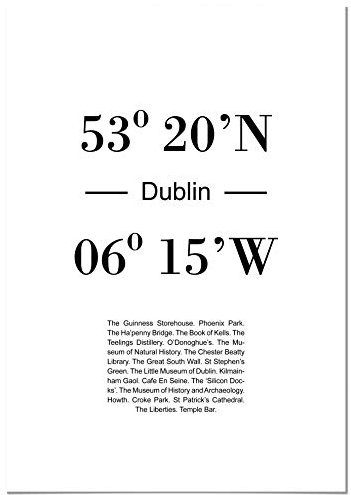 Panorama Poster Koordinaten von Dublin 35 x 50 cm - Gedruckt auf qualitativ hochwertigem Poster - Wandbild Wohnzimmer - Poster Schlafzimmer - Bilder Stadt - Poster Vintage - Deko Hause